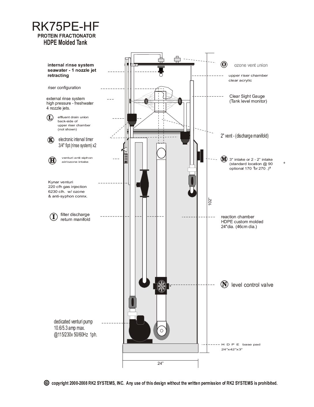 RK2 Systems RK75PE‑HF Saltwater Protein Fractionator (High-Flow) - Image 2