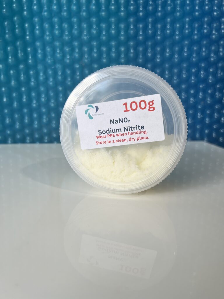 Sodium Nitrite Targeted support for complete nitrification Sodium Nitrite is a specialist tool used to strengthen nitrite-oxidising bacteria and confirm full biofilter performance during commissioning or recovery. Best suited to fishless systems or expert-managed applications.